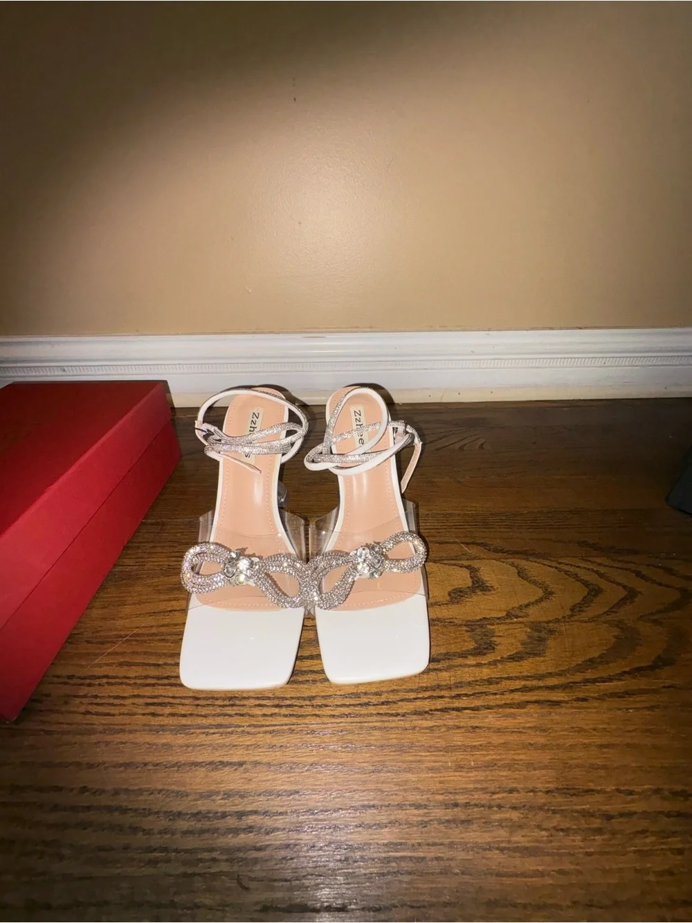 Crystal Bow Clear Ankle-Strap Heels - Silver